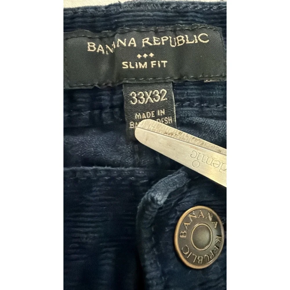 Banana Republic Mens Corduroy Pants Size 33x32 Blue Stretch Cotton Straight Leg